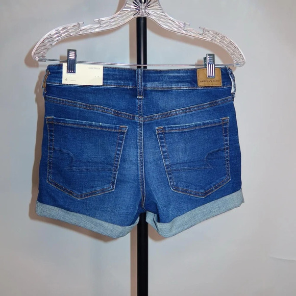 American eagle blue denim super stretch midi low rise shorts size 6 NWT - Picture 7 of 7